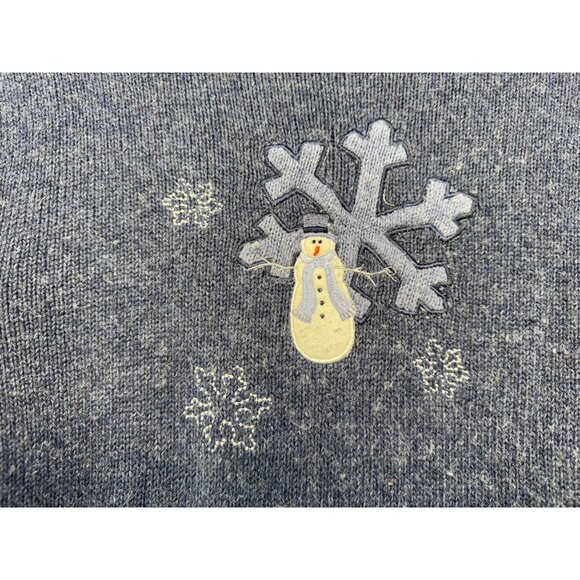 Croft & Barrow Womens  Snowman & Snowflake Cardigan Sweater Small Blue Ramie & A - Picture 12 of 13